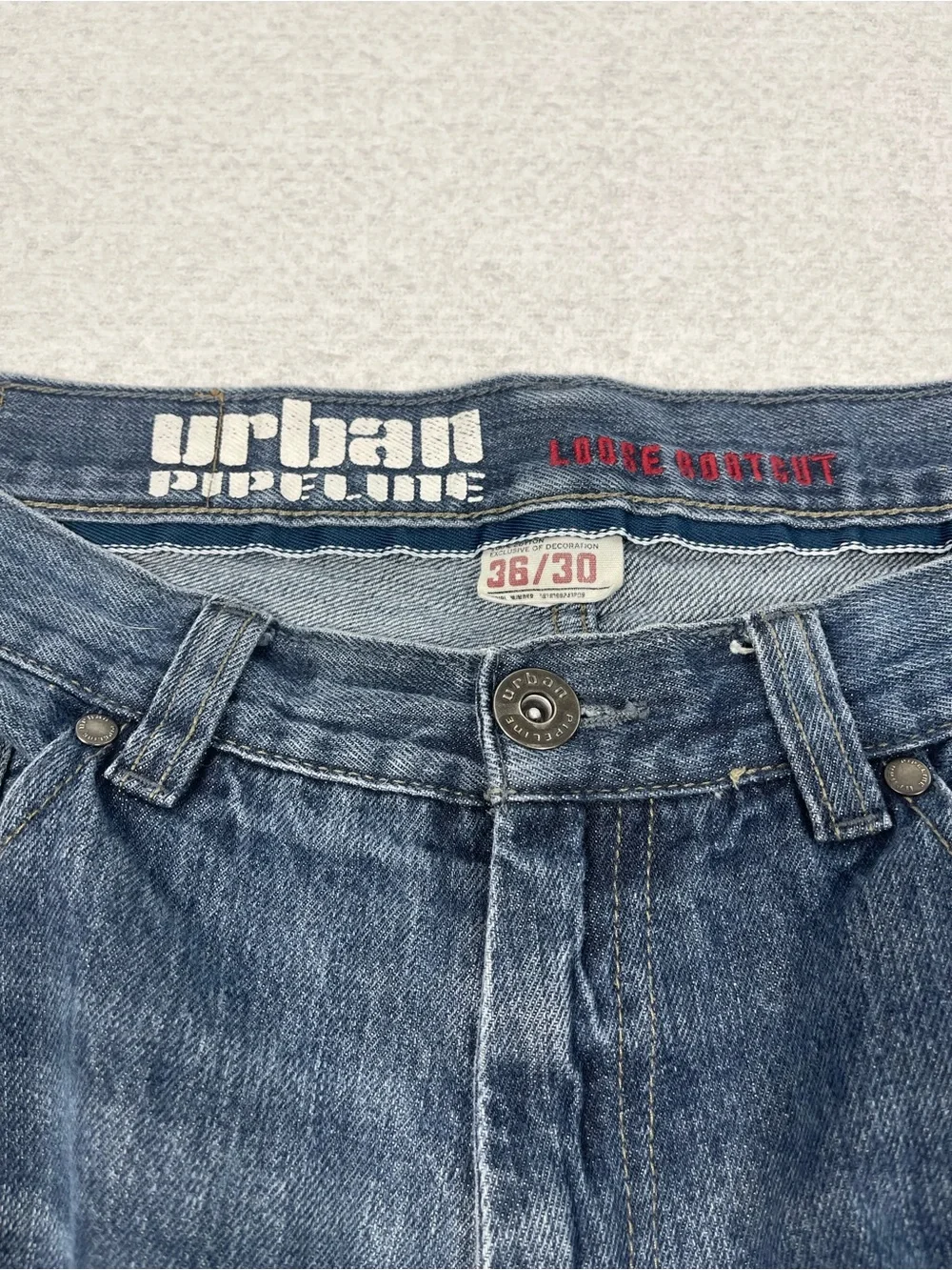 Urban Pipeline Men’s Bootcut Jeans Loose Fit (M)Wash Blue Denim Distressed.#0532